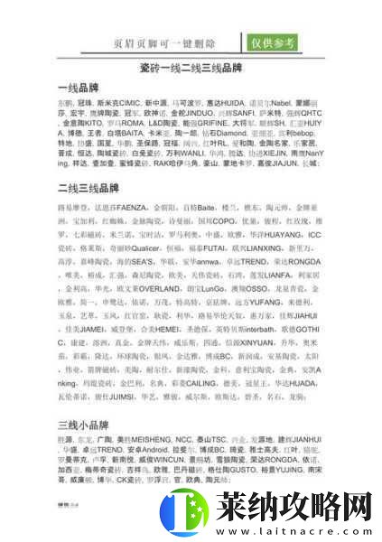 国产瓷砖一线二线三线品牌有哪