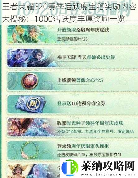 王者荣耀S20赛季活跃度宝箱奖励内容大揭秘